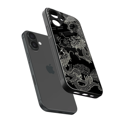 Dragons Black sleek iPhone 16 cover with tempered glass back and TPU edges