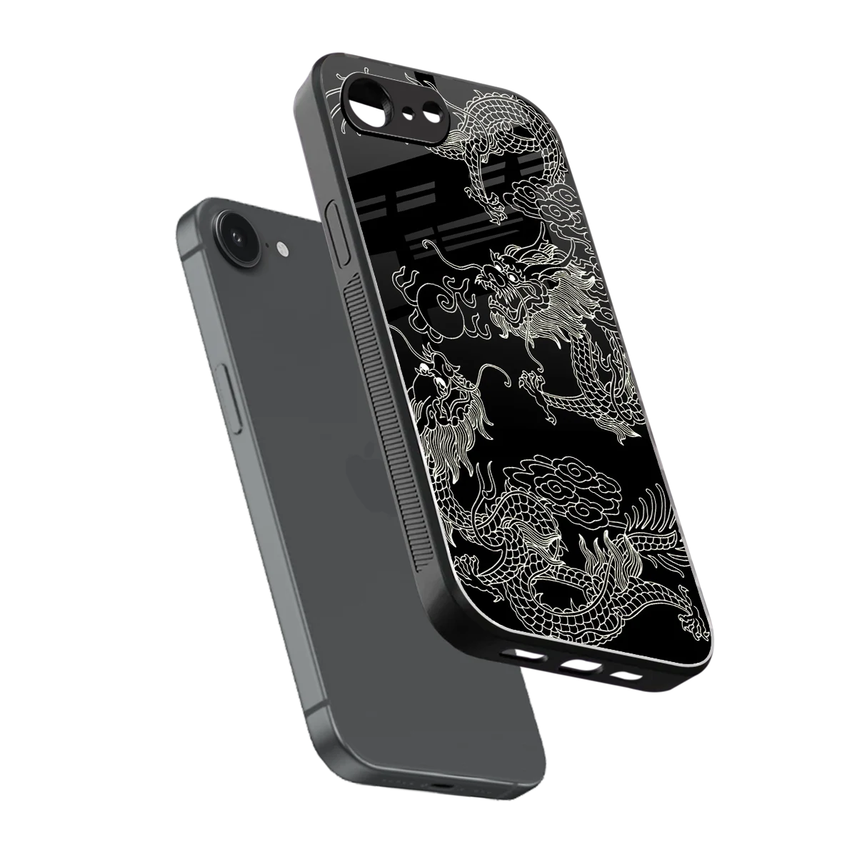 Dragons Black sleek iphone 16e cover with tempered glass back and TPU edges