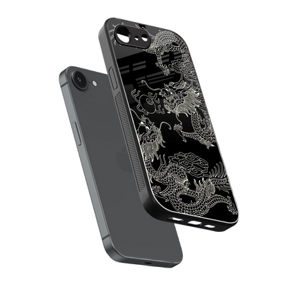Dragons Black sleek iphone 16e cover with tempered glass back and TPU edges