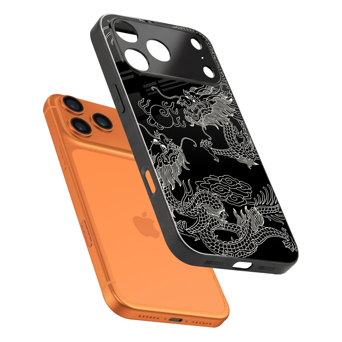 Dragons Black sleek iphone 17 pro max cover with tempered glass back and TPU edges