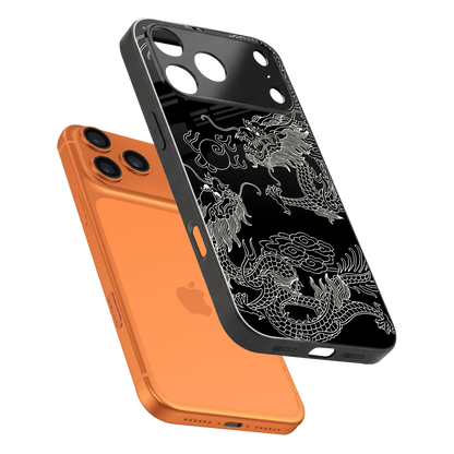 Dragons Black sleek iphone 17 pro max cover with tempered glass back and TPU edges