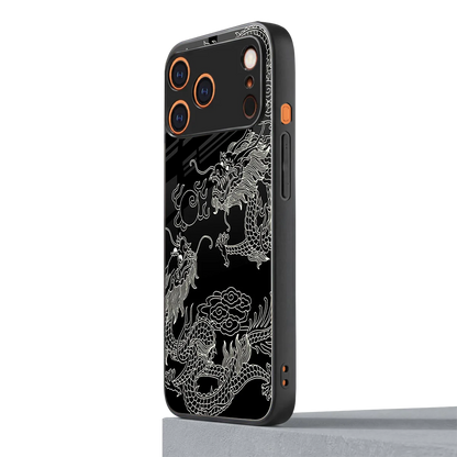 Dragons Black iphone 17 pro max mobile cover | shockproof glass phone case