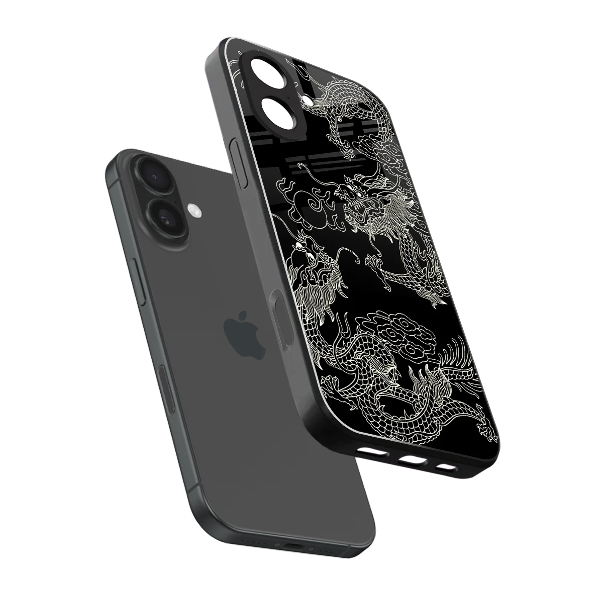 Dragons Black sleek iphone 17 cover with tempered glass back and TPU edges