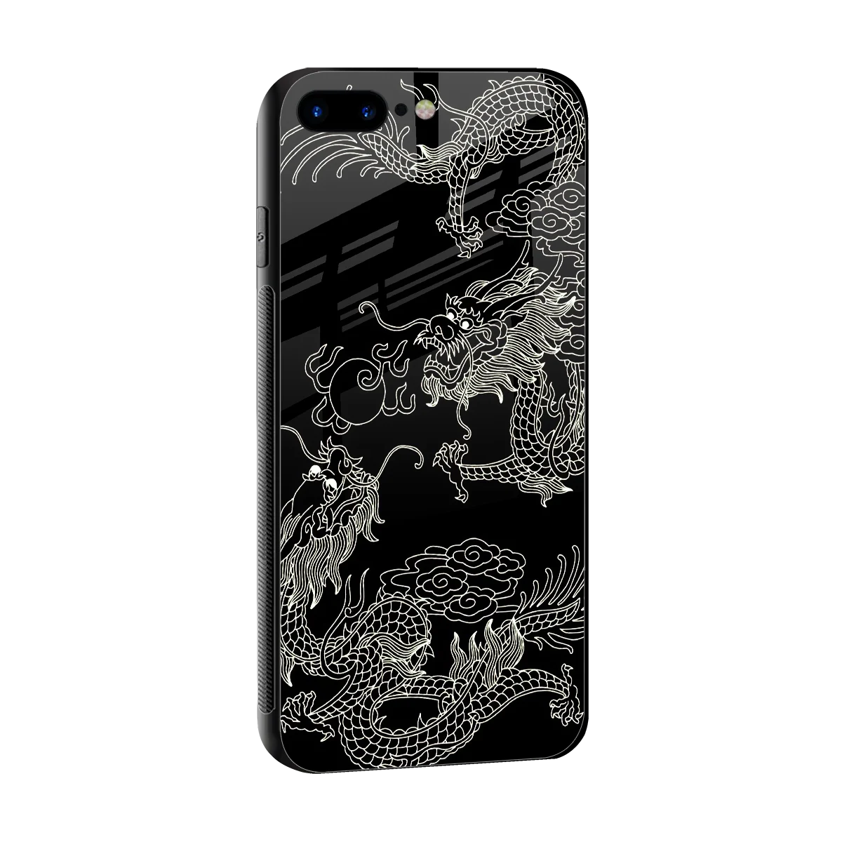 Dragons Black sleek iphone 8 plus cover with tempered glass back and TPU edges