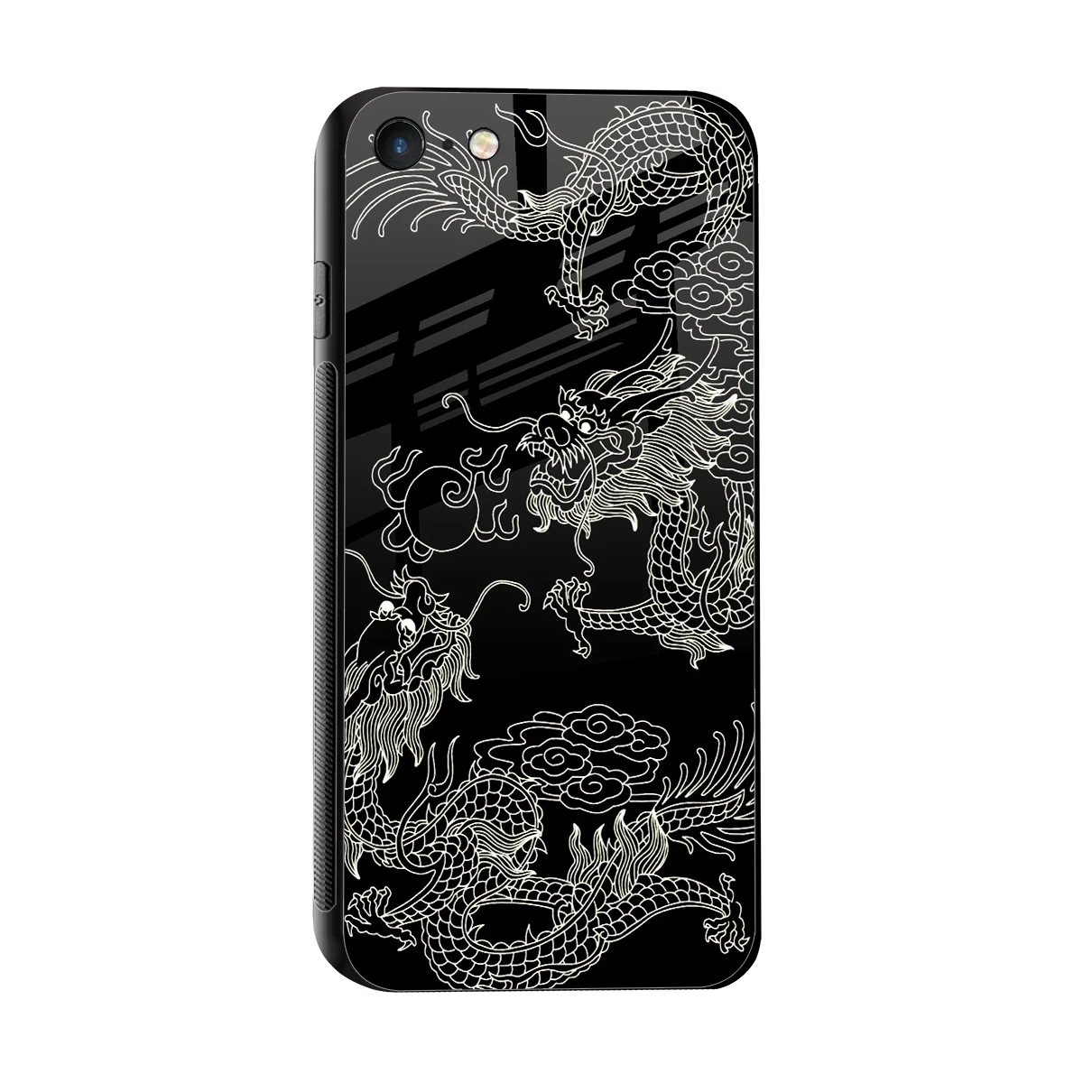 Dragons Black sleek iphone 7 cover with tempered glass back and TPU edges