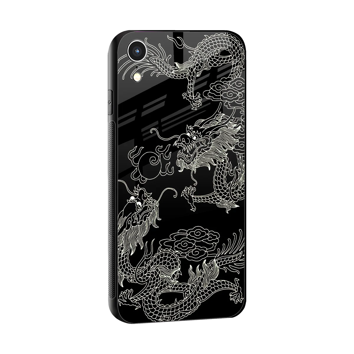 Dragons Black sleek iphone xr cover with tempered glass back and TPU edges