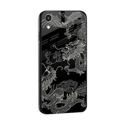 Dragons Black sleek iphone xr cover with tempered glass back and TPU edges