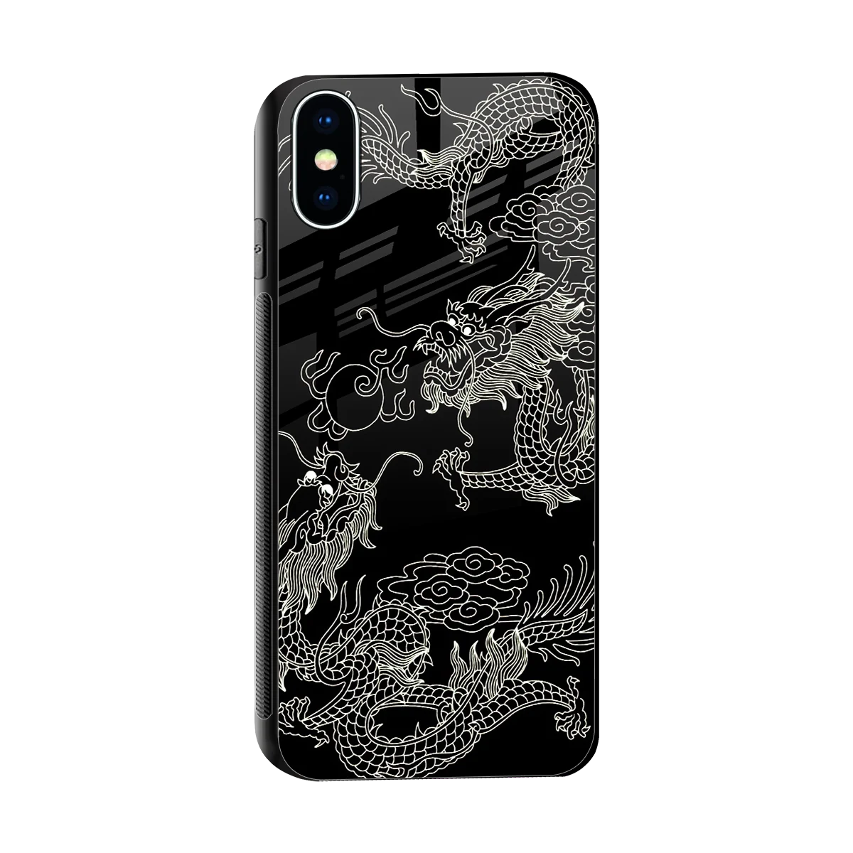 Dragons Black sleek iphone xs cover with tempered glass back and TPU edges