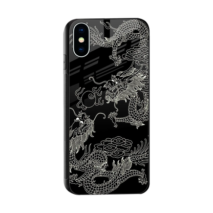 Dragons Black sleek iphone xs cover with tempered glass back and TPU edges