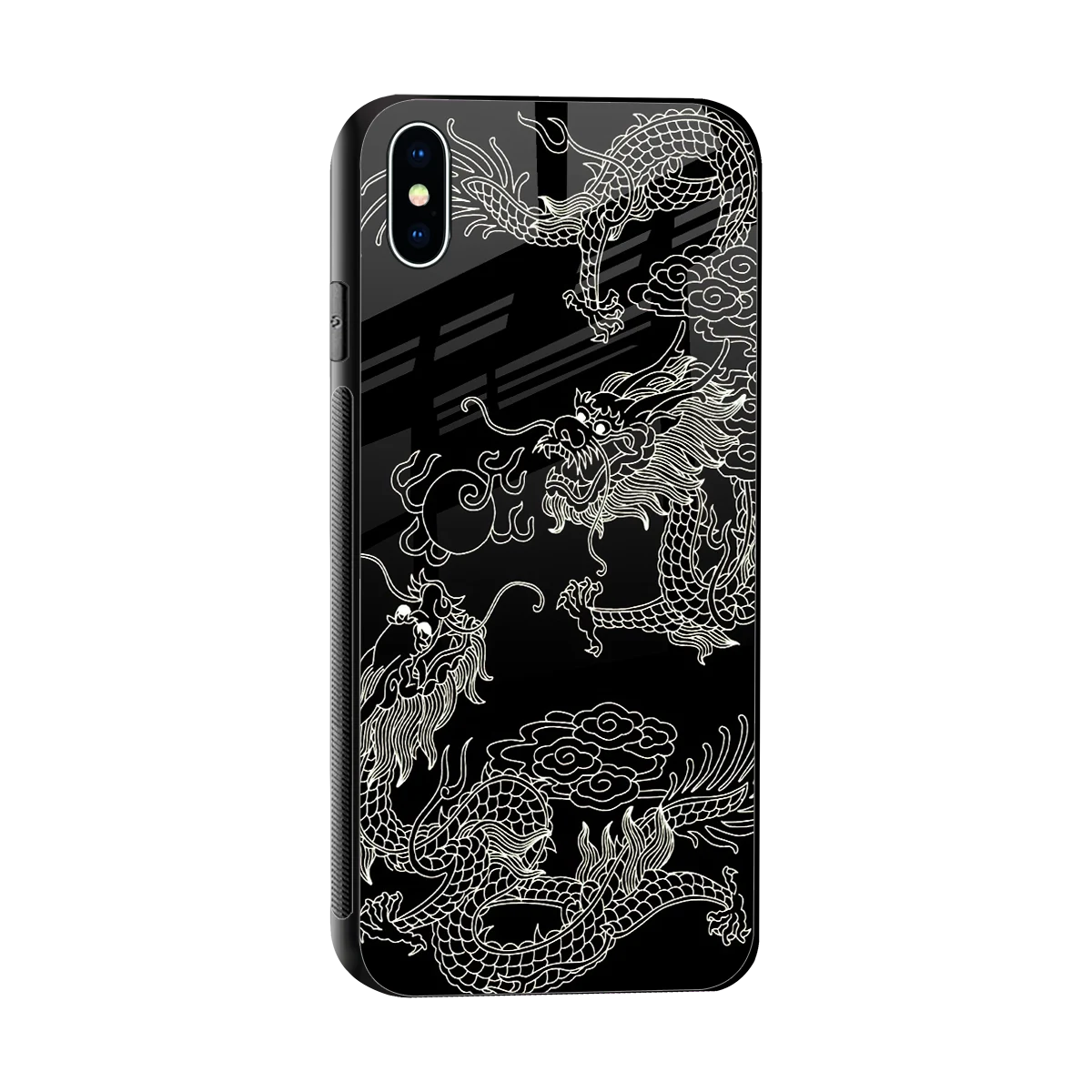Dragons Black sleek iphone xs max cover with tempered glass back and TPU edges