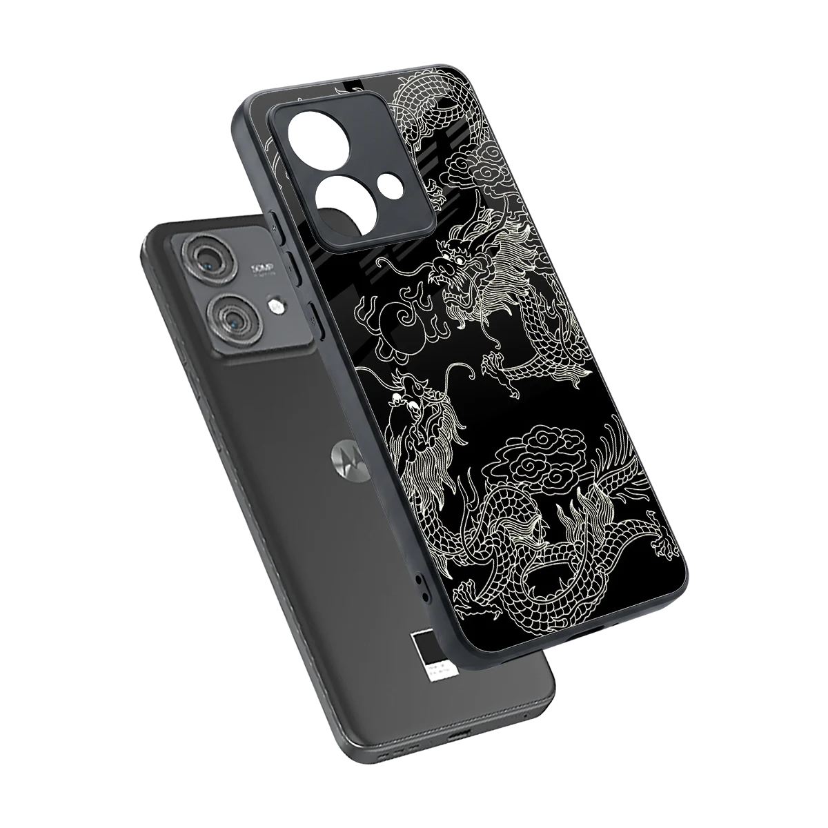 Dragons Black sleek motorola edge 40 neo 5g cover with tempered glass back and TPU edges