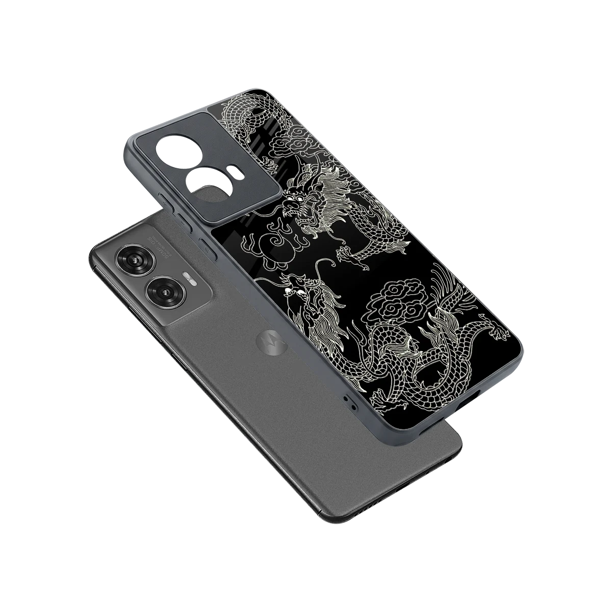 Dragons Black sleek motorola edge 50 fusion cover with tempered glass back and TPU edges