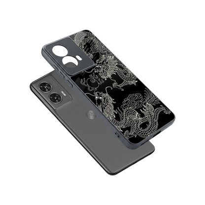 Dragons Black sleek motorola edge 50 fusion cover with tempered glass back and TPU edges