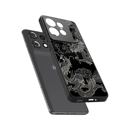 Dragons Black sleek motorola edge 50 pro cover with tempered glass back and TPU edges