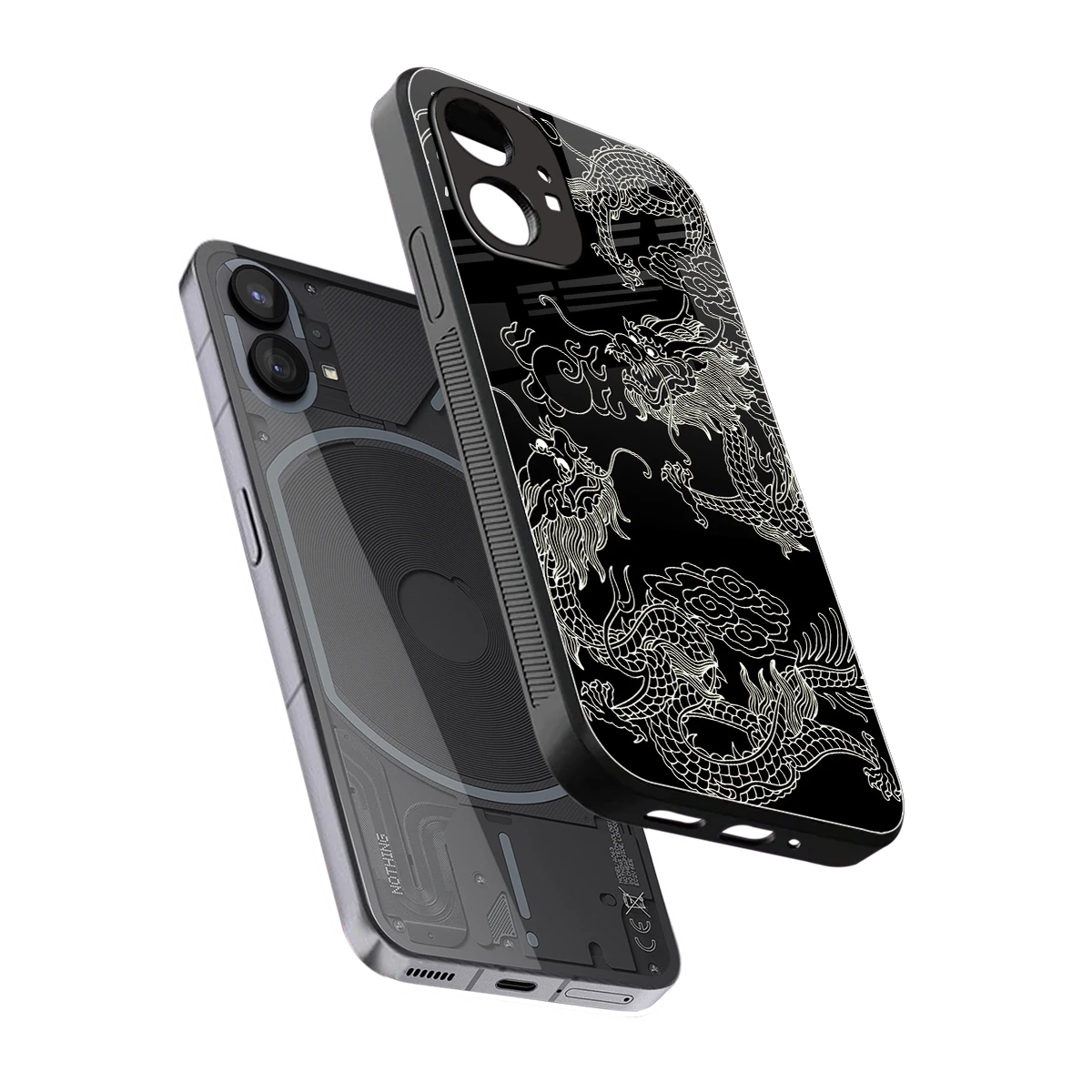 Dragons Black sleek nothing phone 1 cover with tempered glass back and TPU edges