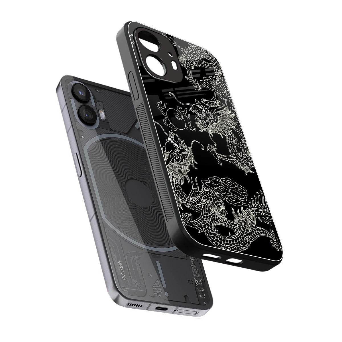Dragons Black sleek nothing phone 2 cover with tempered glass back and TPU edges