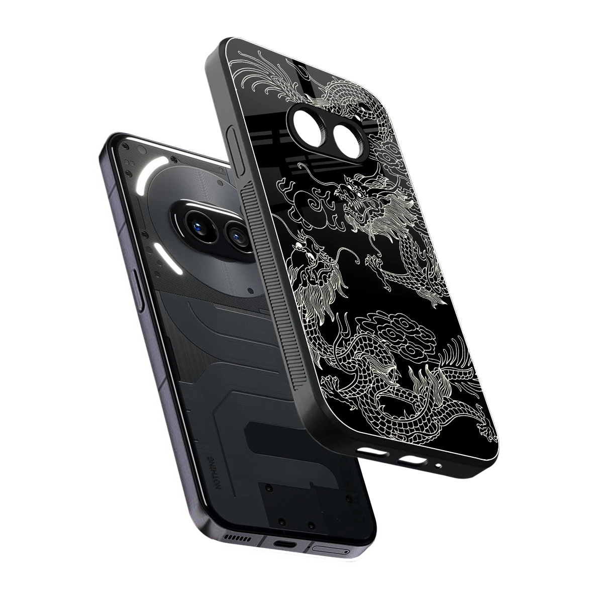Dragons Black sleek nothing phone 2a cover with tempered glass back and TPU edges