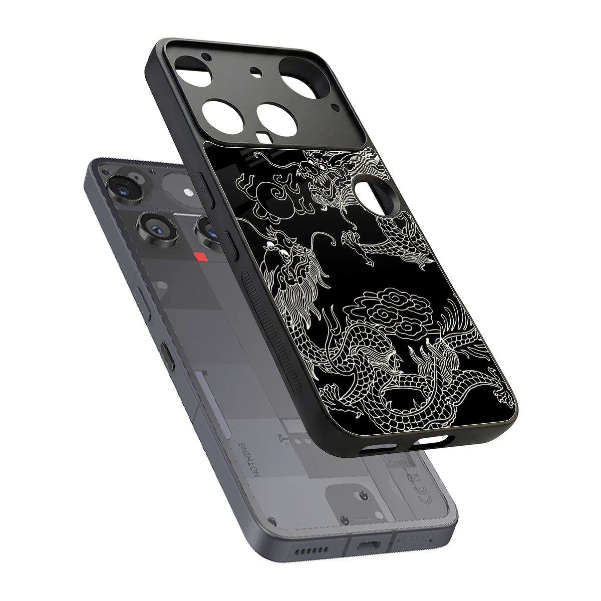 Dragons Black sleek nothing phone 3 cover with tempered glass back and TPU edges