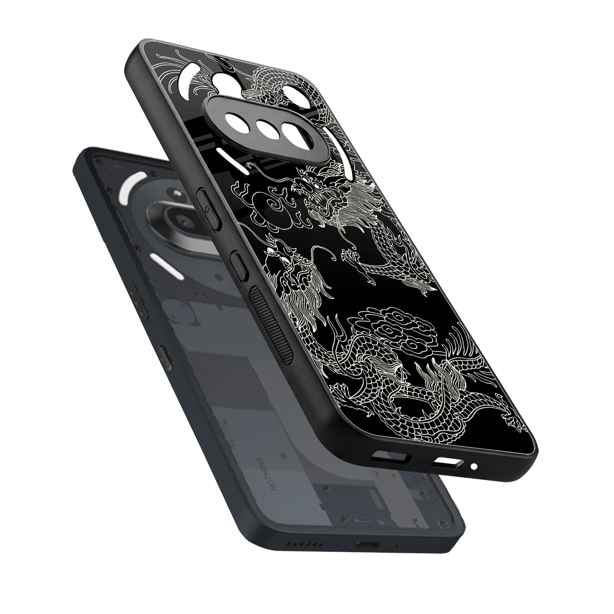 Dragons Black sleek nothing phone 3a cover with tempered glass back and TPU edges