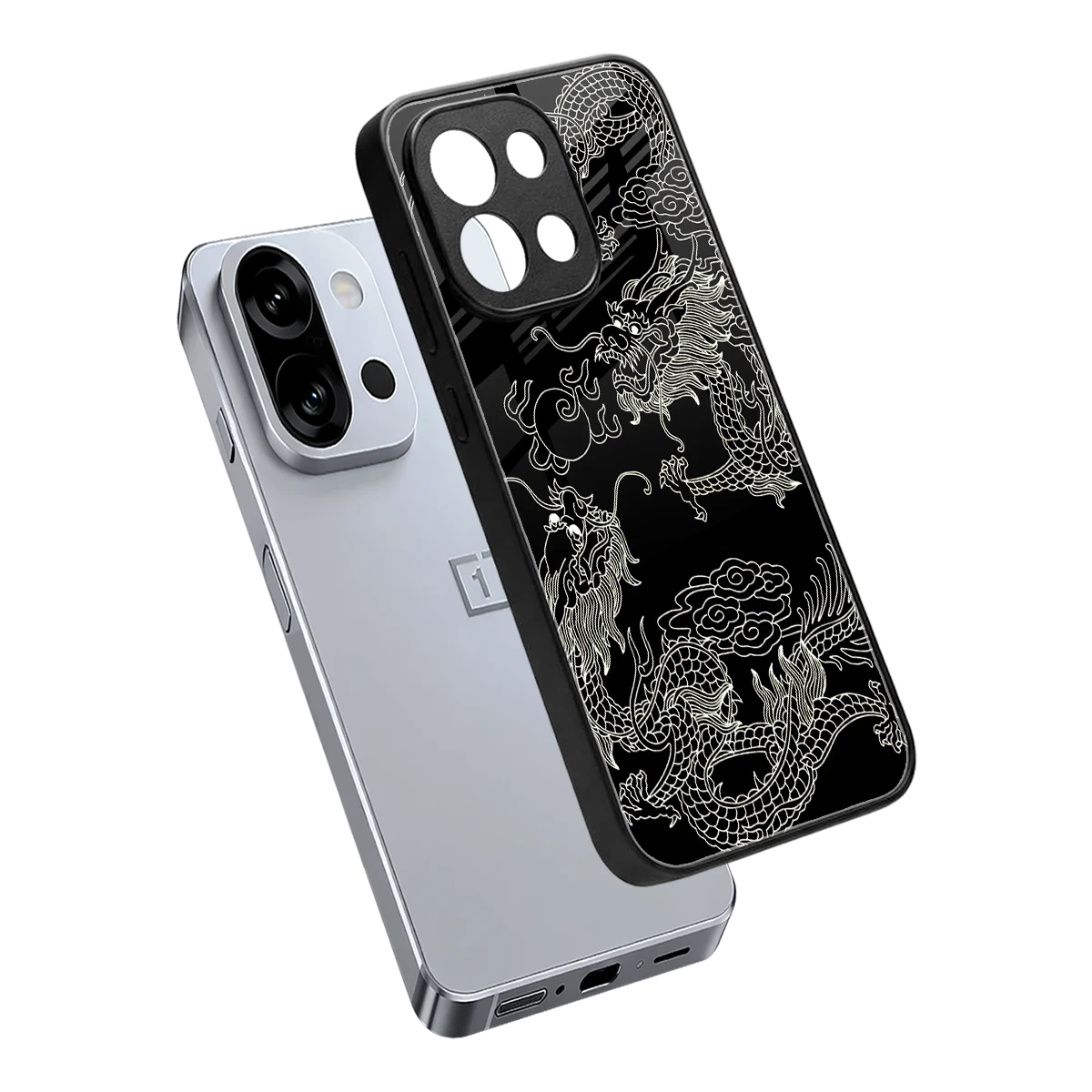 Dragons Black sleek oneplus 13s cover with tempered glass back and TPU edges