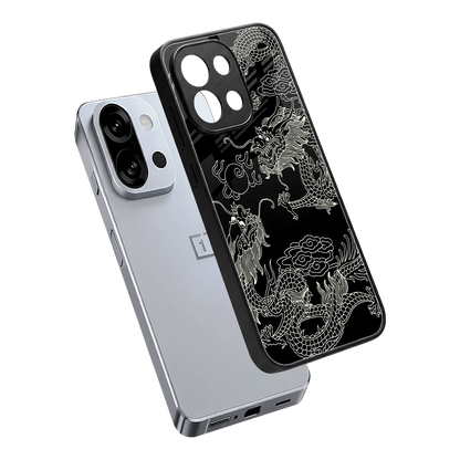 Dragons Black sleek oneplus 13s cover with tempered glass back and TPU edges