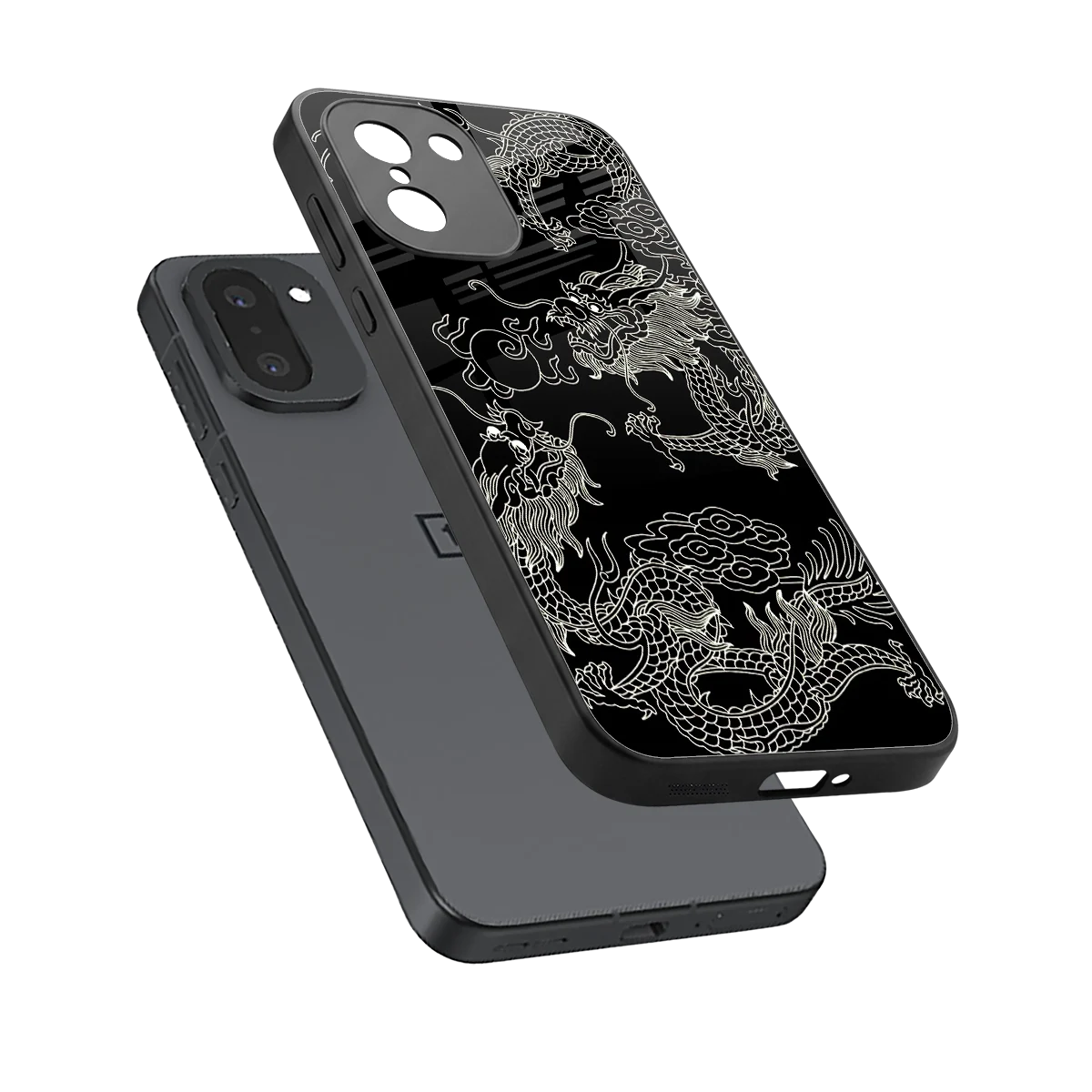 Dragons Black sleek oneplus 15r cover with tempered glass back and TPU edges