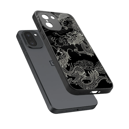 Dragons Black sleek oneplus 15r cover with tempered glass back and TPU edges