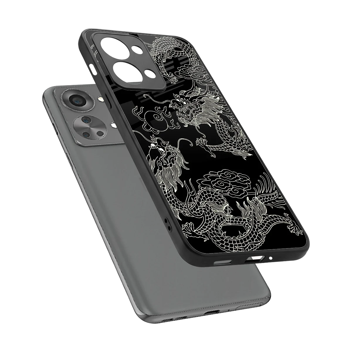 Dragons Black sleek oneplus nord 2t cover with tempered glass back and TPU edges
