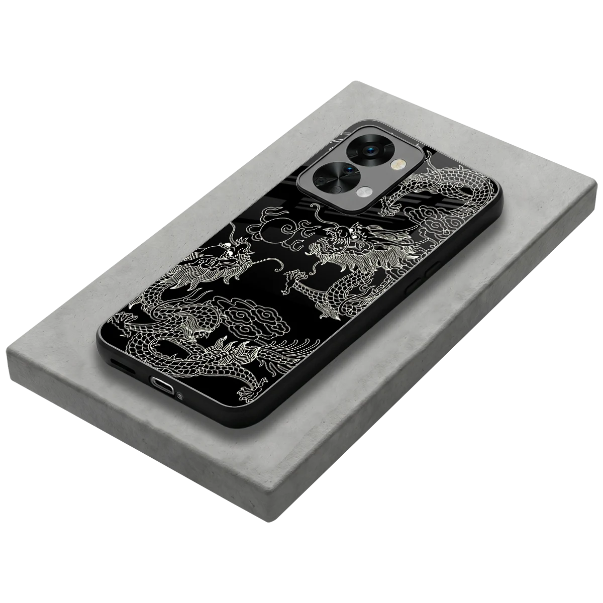 Dragons Black stylish phone case for oneplus nord 2t | glossy glass and slim fit