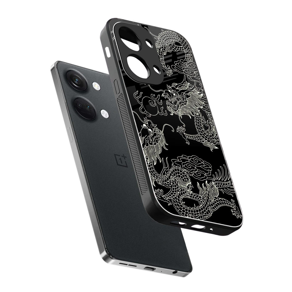 Dragons Black sleek oneplus nord 3 cover with tempered glass back and TPU edges