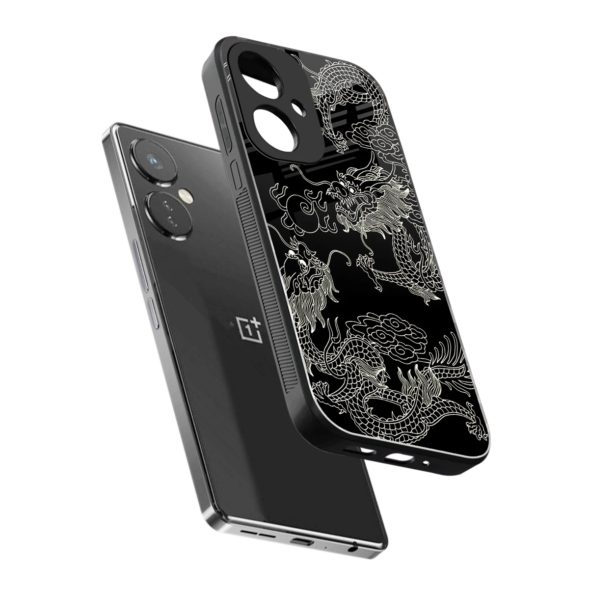 Dragons Black sleek oneplus nord ce 3 cover with tempered glass back and TPU edges