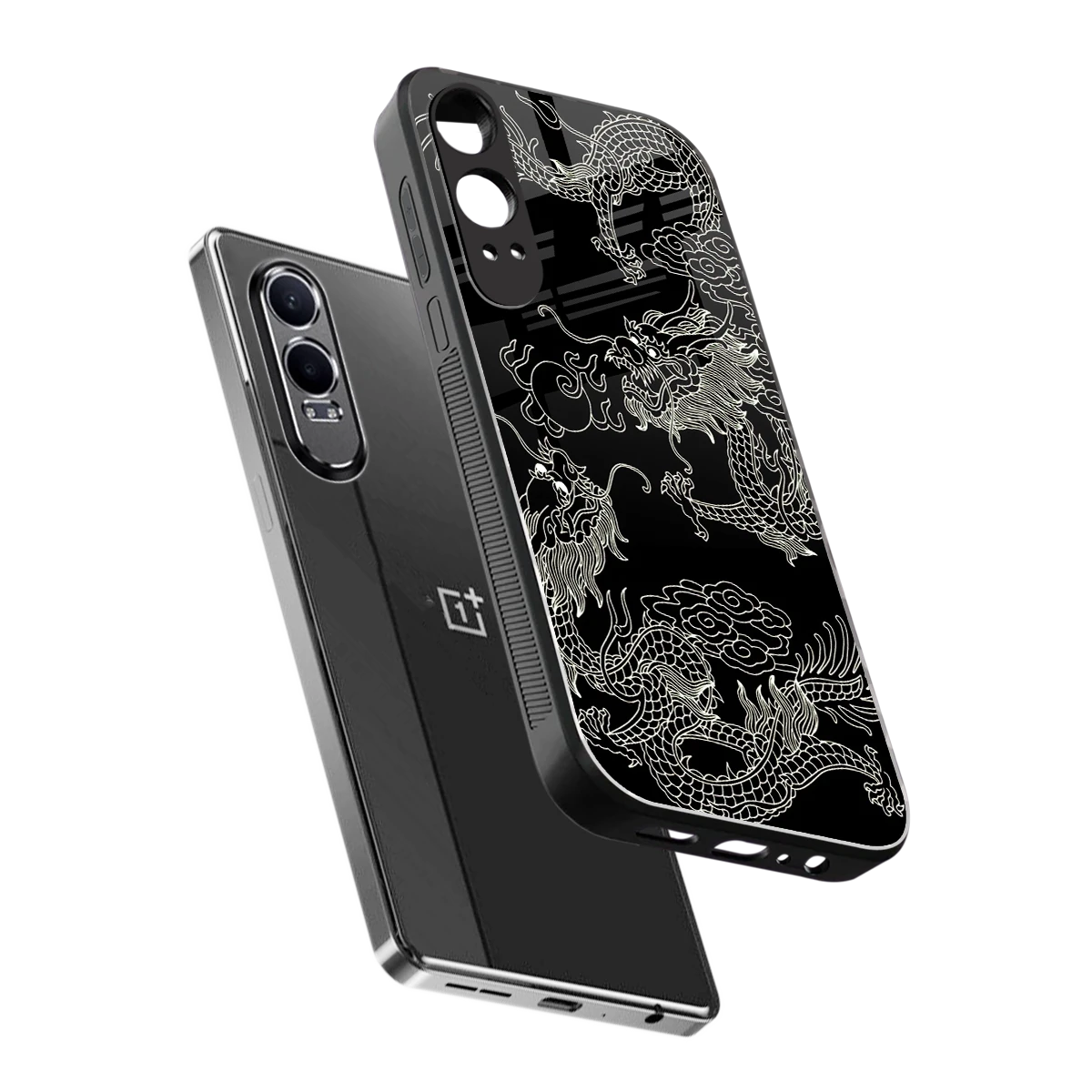 Dragons Black sleek oneplus nord ce 4 lite cover with tempered glass back and TPU edges