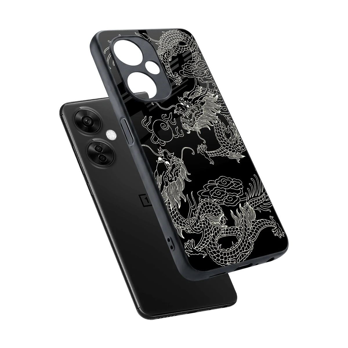 Dragons Black sleek oneplus nord ce 3 lite cover with tempered glass back and TPU edges