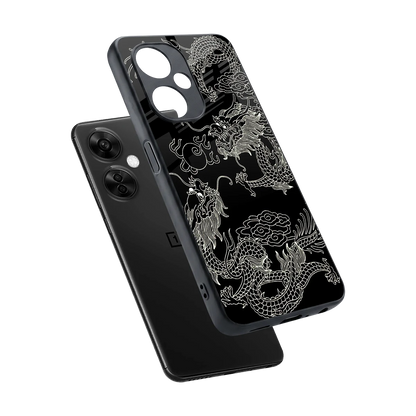 Dragons Black sleek oneplus nord ce 3 lite cover with tempered glass back and TPU edges