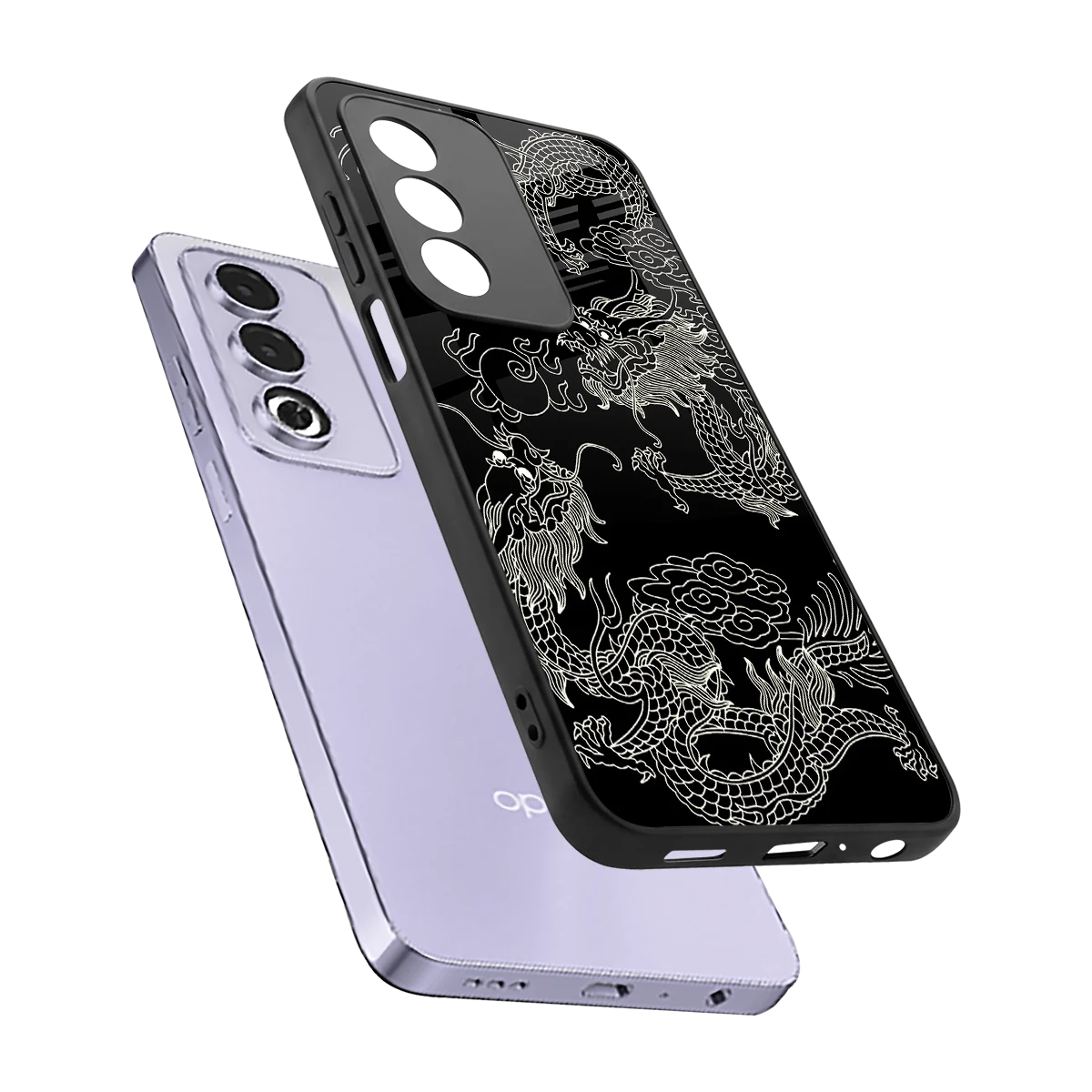 Dragons Black sleek oppo a3 pro cover with tempered glass back and TPU edges