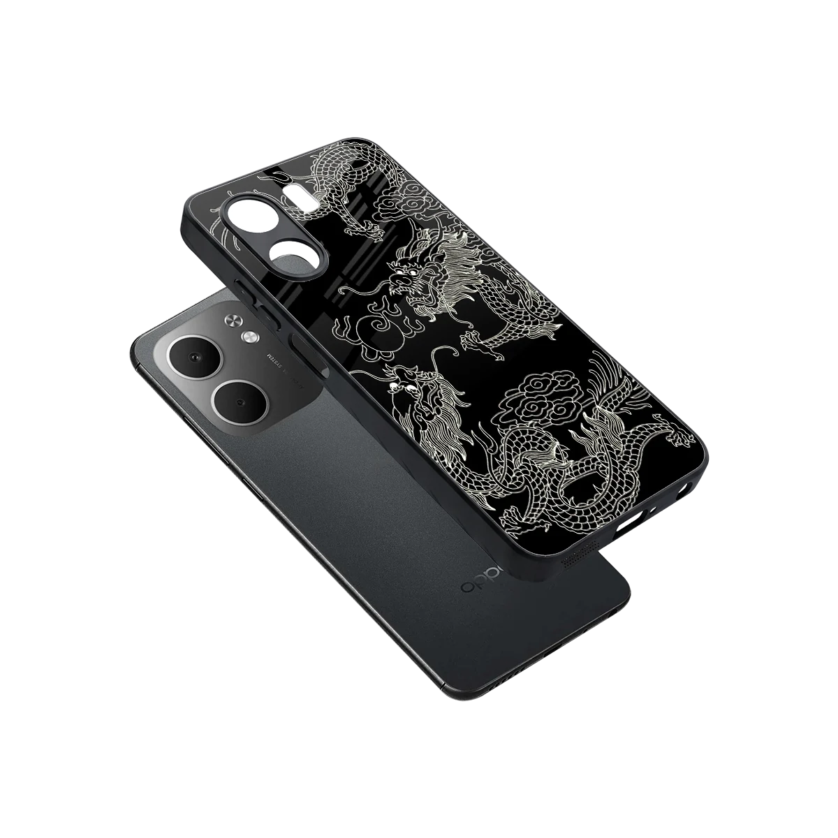 Dragons Black sleek oppo a5x 5g cover with tempered glass back and TPU edges