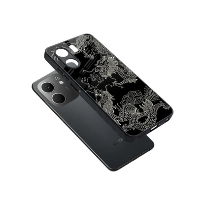 Dragons Black sleek oppo a5x 5g cover with tempered glass back and TPU edges