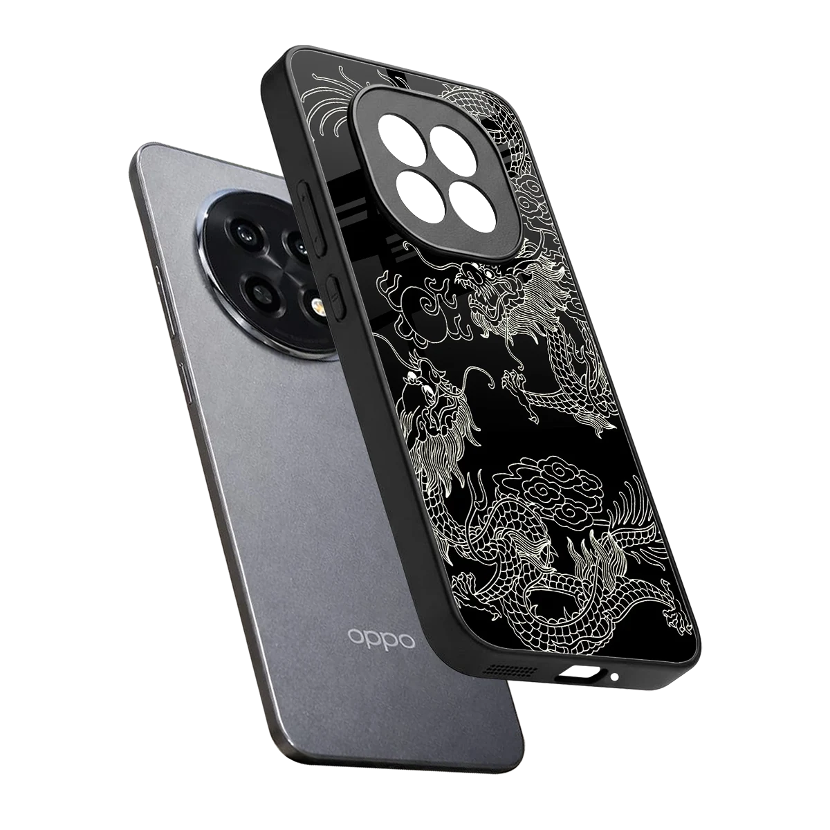 Dragons Black sleek oppo f29 pro 5g cover with tempered glass back and TPU edges