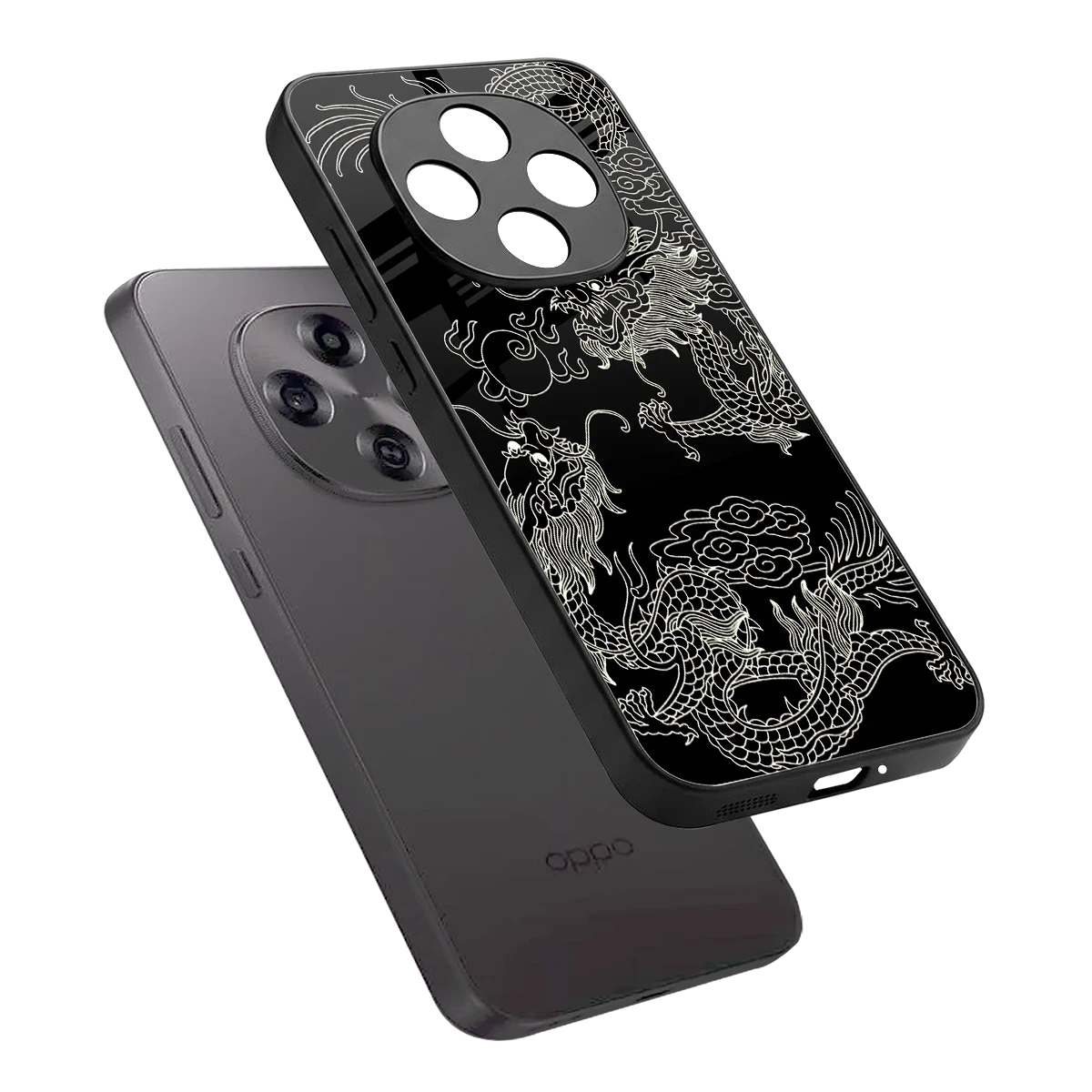 Dragons Black sleek oppo f31 pro 5g cover with tempered glass back and TPU edges