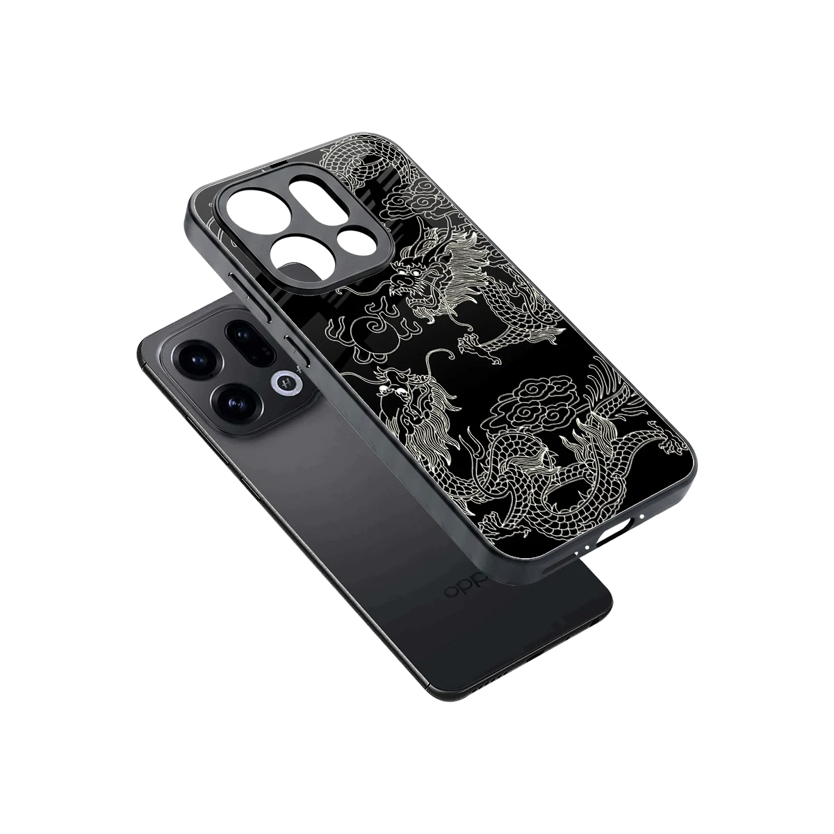 Dragons Black sleek oppo find x9 cover with tempered glass back and TPU edges