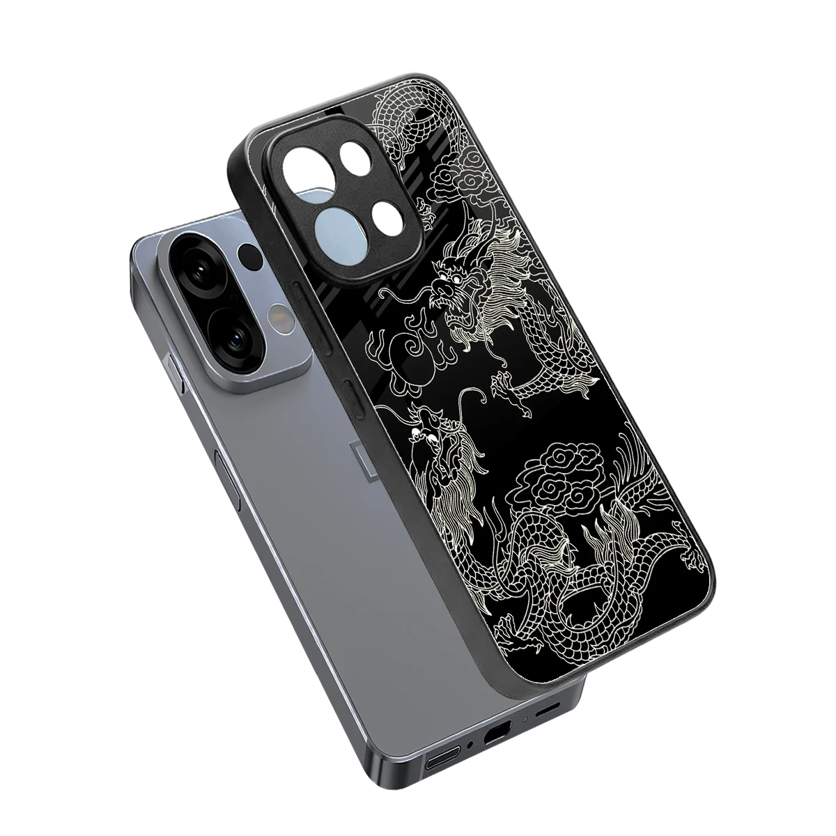 Dragons Black sleek oppo k13 5g cover with tempered glass back and TPU edges