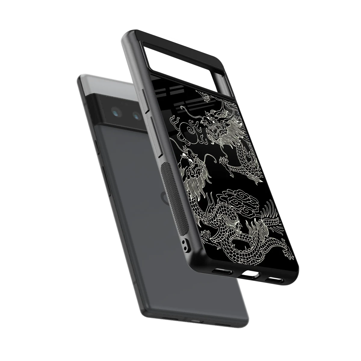 Dragons Black sleek google pixel 6 pro cover with tempered glass back and TPU edges
