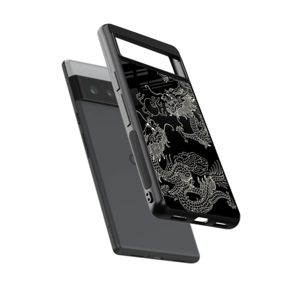 Dragons Black sleek google pixel 6 pro cover with tempered glass back and TPU edges