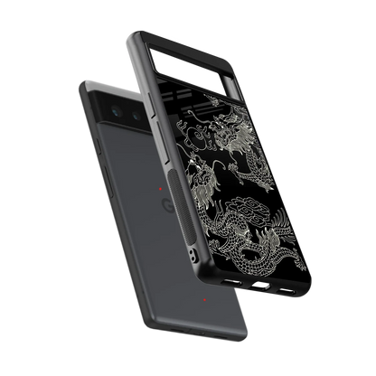 Dragons Black sleek google pixel 6 cover with tempered glass back and TPU edges