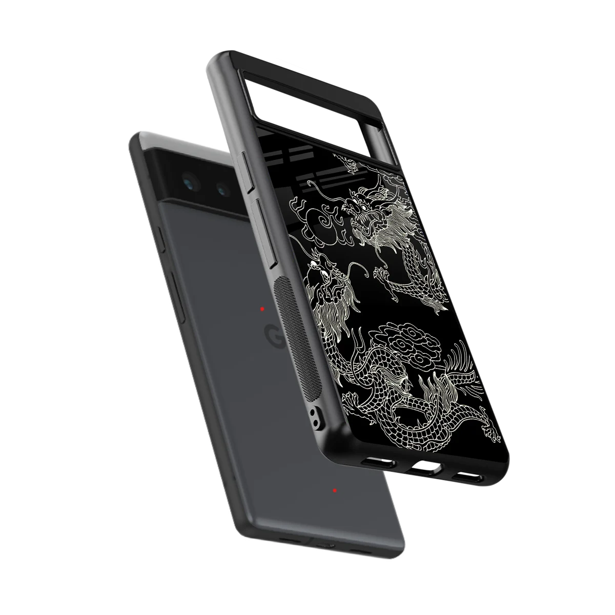 Dragons Black sleek google pixel 6a cover with tempered glass back and TPU edges
