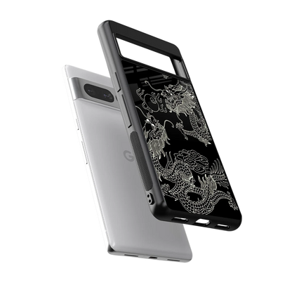 Dragons Black sleek google pixel 7 pro cover with tempered glass back and TPU edges