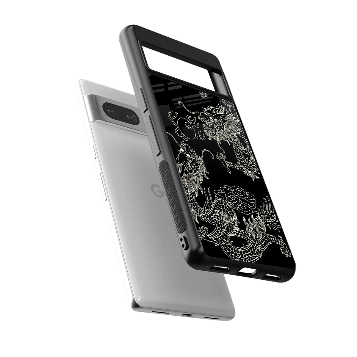 Dragons Black sleek google pixel 7a cover with tempered glass back and TPU edges