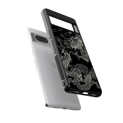 Dragons Black sleek google pixel 7a cover with tempered glass back and TPU edges