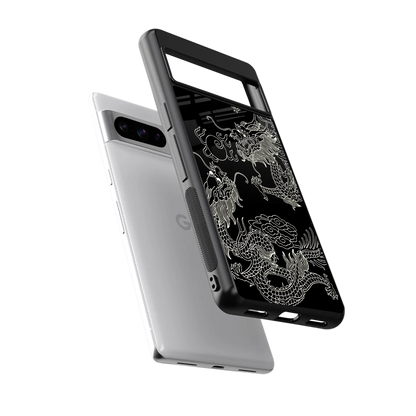Dragons Black sleek google pixel 8 pro cover with tempered glass back and TPU edges