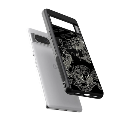 Dragons Black sleek google pixel 8 cover with tempered glass back and TPU edges